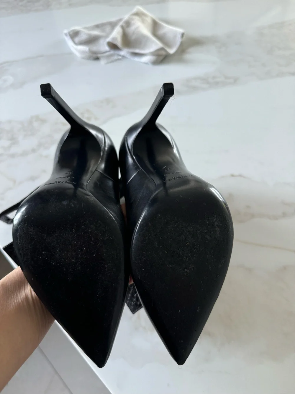 Saint Laurent Black Pointed Leather Stiletto Pumps with Wide Ankle Buckle - Picture 6 of 9